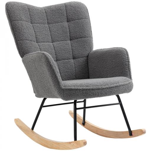 Silla Mecedora de Borreguito Sillón Balancín 40° con Patas de Madera de Haya Carga 120 kg 71x98x101 cm Gris Oscuro [9]
