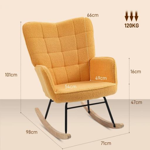 Silla Mecedora de Borreguito Sillón Balancín Oscilante 40° con Patas de Madera de Haya Carga 120 kg 71x98x101cm Amarillo [1]