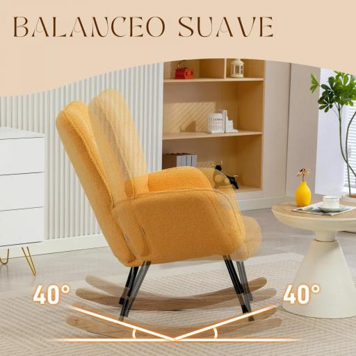Silla Mecedora de Borreguito Sillón Balancín Oscilante 40° con Patas de Madera de Haya Carga 120 kg 71x98x101cm Amarillo [4]