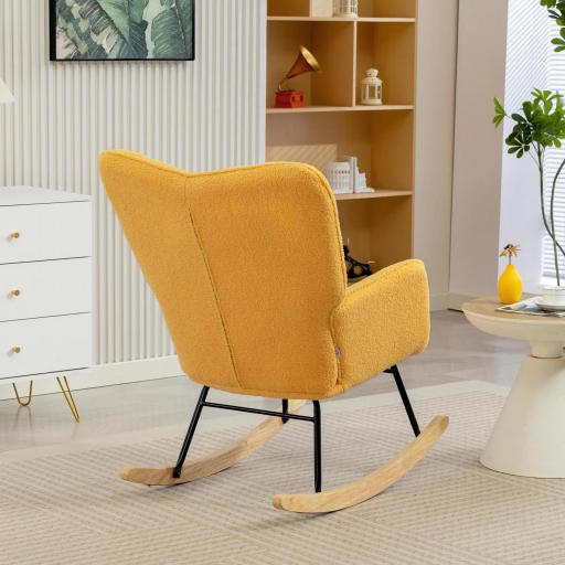 Silla Mecedora de Borreguito Sillón Balancín Oscilante 40° con Patas de Madera de Haya Carga 120 kg 71x98x101cm Amarillo [3]