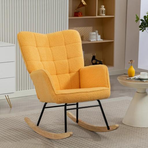 Silla Mecedora de Borreguito Sillón Balancín Oscilante 40° con Patas de Madera de Haya Carga 120 kg 71x98x101cm Amarillo [8]