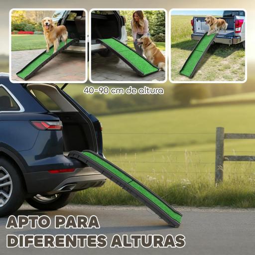 Rampa para Perros con Césped Artificial 155 cm Rampa para Perros para Coche Plegable con Asa Ángulo Ajustable Verde [5]