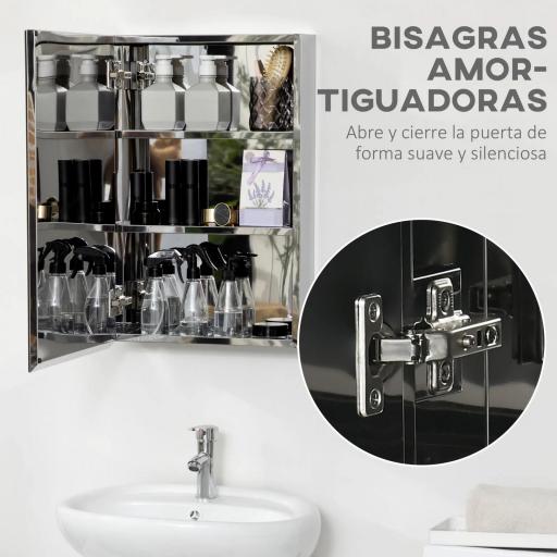 Armario de Baño con Espejo Armario de Pared con 3 Estantes de Almacenamiento para Ducha Aseo 39x12x60 cm Plata [4]