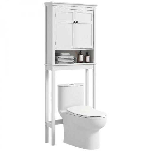 Mueble sobre Inodoro con 2 Puertas Compartimiento y Estante Ajustable Mueble para Baño 70x20x175 cm Blanco [9]