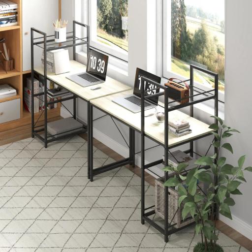 Escritorio de Estilo Industrial con Estantería Reversible Mesa de Estudio para Oficina Dormitorio 110x53x115,5 cm Roble [3]