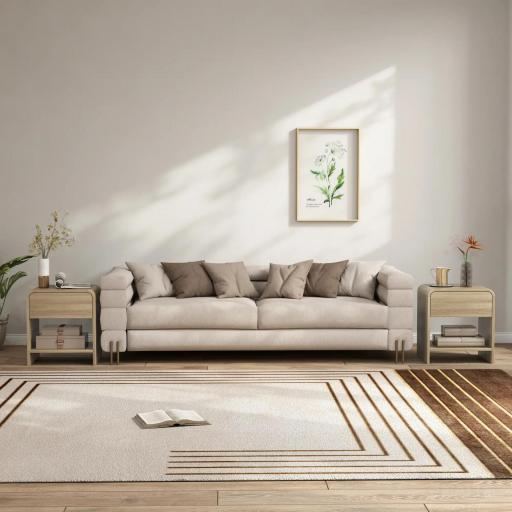 Juego de 2 Mesitas de Noche Nórdicas con Esquinas Redondeadas Cajón y Estante Abierto 40x35x45 cm Natural [6]