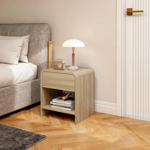 Juego de 2 Mesitas de Noche Nórdicas con Esquinas Redondeadas Cajón y Estante Abierto 40x35x45 cm Natural [7]