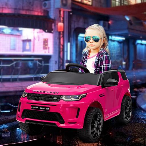 Coche Eléctrico para Niños con Licencia Land Rover Discovery Sport con Batería 12V Mando a Distancia Faros y Música Rosa