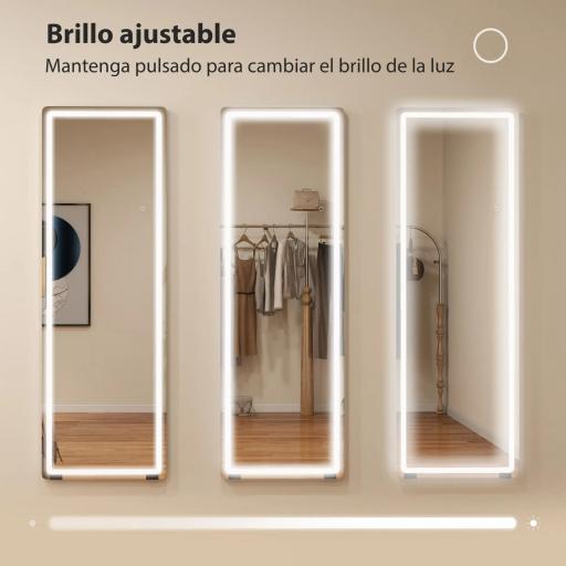 Espejo de Pie Cuerpo Entero con Luces 150x50 cm sin Marco 3 Temperaturas de Color Brillo Ajustable Transparente [2]