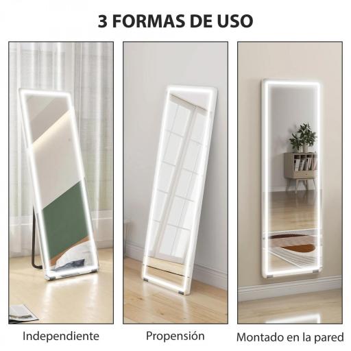 Espejo de Pie Cuerpo Entero con Luces 150x50 cm sin Marco 3 Temperaturas de Color Brillo Ajustable Transparente [6]