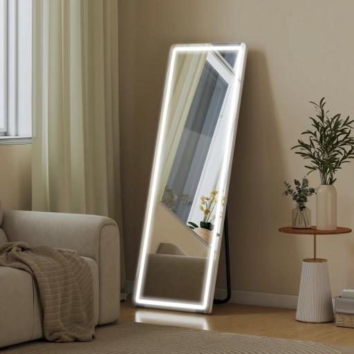 Espejo de Pie Cuerpo Entero con Luces 150x50 cm sin Marco 3 Temperaturas de Color Brillo Ajustable Transparente [5]