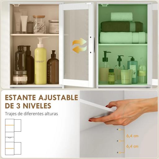 Columna de Baño Estrecha con Puerta de Vidrio Estantes Ajustables Cajón Estante Abierto 40x30x165 cm Blanco [4]