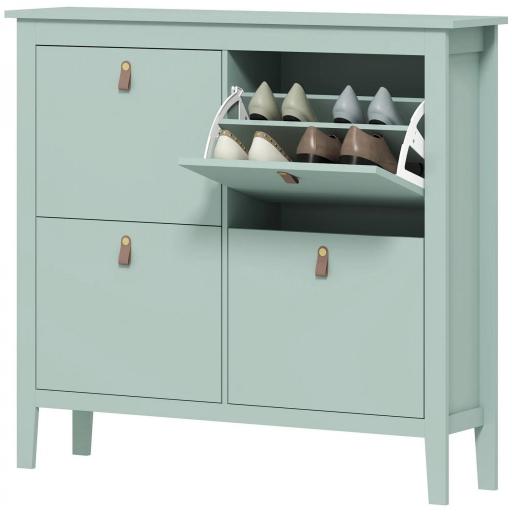 Zapatero Estrecho con 4 Compartimentos y Tiradores de Cuero PU para Pasillo y Recibidor 105x24x95,5 cm Verde Claro [9]