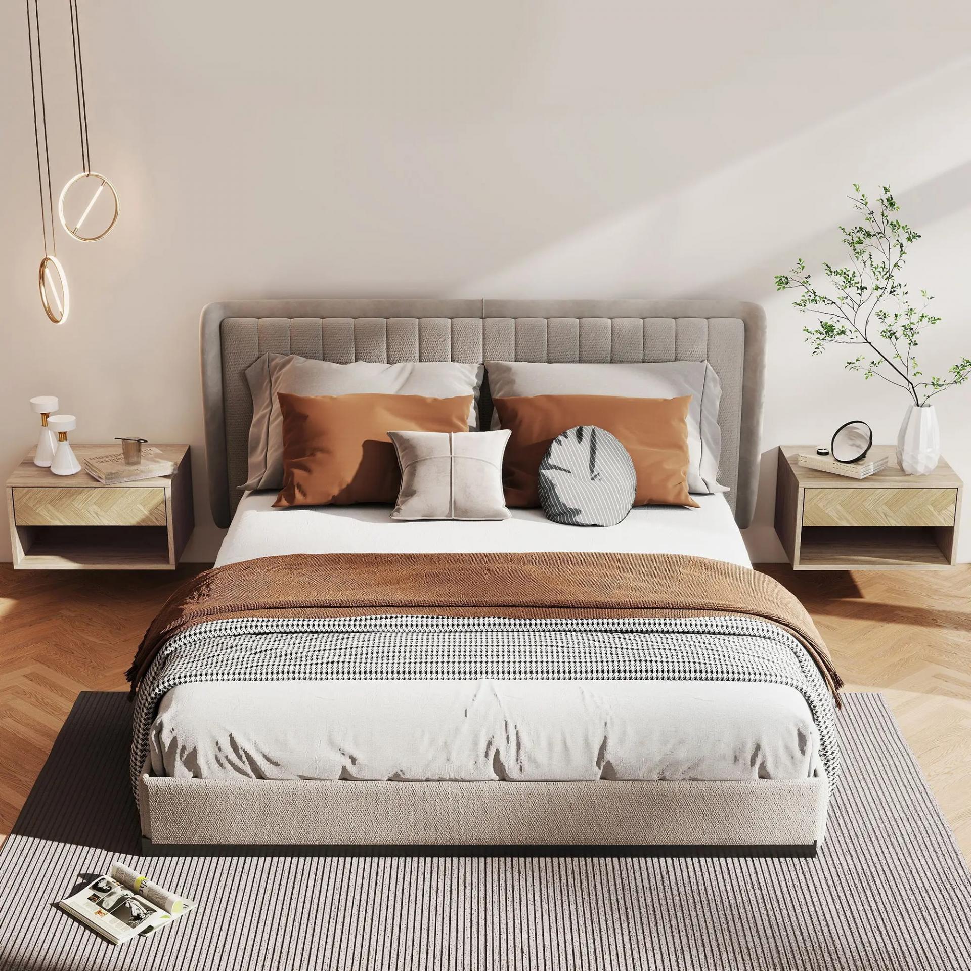 Juego de 2 Mesitas de Noche Colgantes Mesillas de Noche con Cajón y Compartimento para Dormitorio 37x32x21 cm Natural