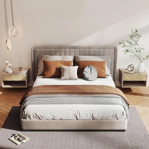 Juego de 2 Mesitas de Noche Colgantes Mesillas de Noche con Cajón y Compartimento para Dormitorio 37x32x21 cm Natural