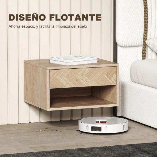 Juego de 2 Mesitas de Noche Colgantes Mesillas de Noche con Cajón y Compartimento para Dormitorio 37x32x21 cm Natural [6]