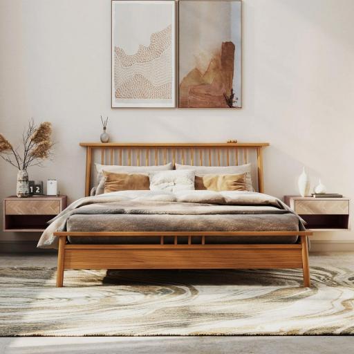 Juego de 2 Mesitas de Noche Colgantes Mesillas de Noche con Cajón y Compartimento para Dormitorio 37x32x21 cm Natural [7]