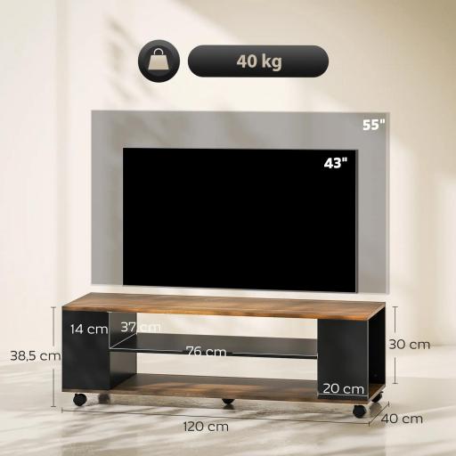 Mueble de TV Suspendido o de Pie con Ruedas 4 Estantes para Televisión de 55 Pulgadas 120x40x38,5 cm Nogal y Negro [1]