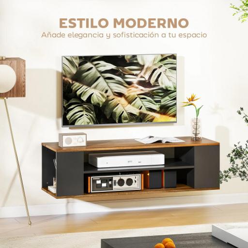 Mueble de TV Suspendido o de Pie con Ruedas 4 Estantes para Televisión de 55 Pulgadas 120x40x38,5 cm Nogal y Negro [2]