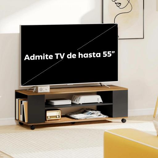 Mueble de TV Suspendido o de Pie con Ruedas 4 Estantes para Televisión de 55 Pulgadas 120x40x38,5 cm Nogal y Negro [6]