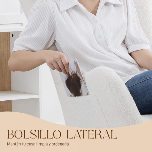 Mecedora de Terciopelo de Teddy con Respaldo Acolchado Almohada y Base de Madera de Caucho Carga 120 kg Crema [3]