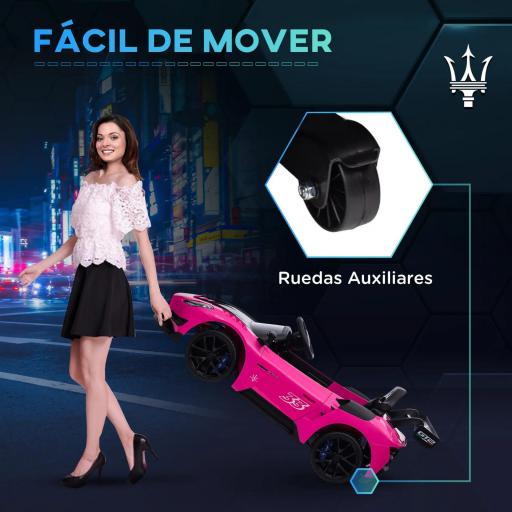 Coche Eléctrico para Niños de +3 Años Maserati GT2 con Mando a Distancia Faros LED Bocina Música Ruedas Auxiliares Rosa [1]