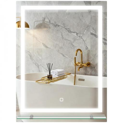 Espejo para Baño 60x80 cm con 3 Colores de Luz Estante de Vidrio Función de Memoria e Interruptor Táctil Plata [8]