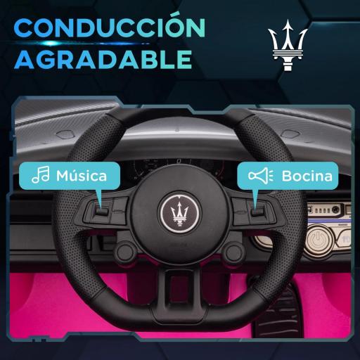 Coche Eléctrico para Niños de +3 Años Maserati GT2 con Mando a Distancia Faros LED Bocina Música Ruedas Auxiliares Rosa [4]