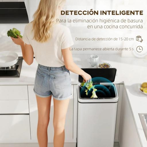 Cubo de Basura Cocina Automático 50L, Papelera de Cocina de Acero Inoxidable con Sensor Infrarrojo, Cierre Suave, Plata [2]