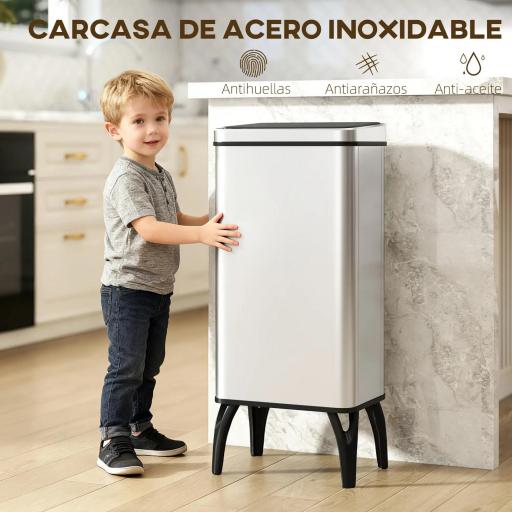 Cubo de Basura Cocina Automático 50L, Papelera de Cocina de Acero Inoxidable con Sensor Infrarrojo, Cierre Suave, Plata [6]