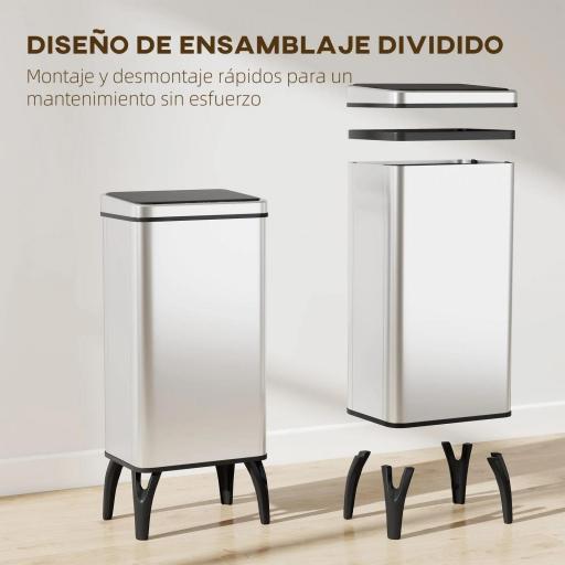 Cubo de Basura Cocina Automático 50L, Papelera de Cocina de Acero Inoxidable con Sensor Infrarrojo, Cierre Suave, Plata [7]