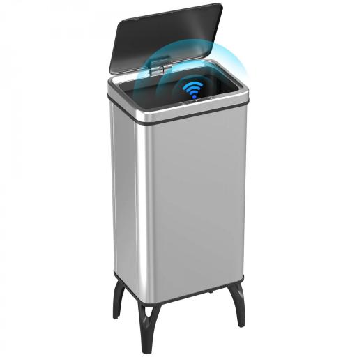 Cubo de Basura Cocina Automático 50L, Papelera de Cocina de Acero Inoxidable con Sensor Infrarrojo, Cierre Suave, Plata [9]