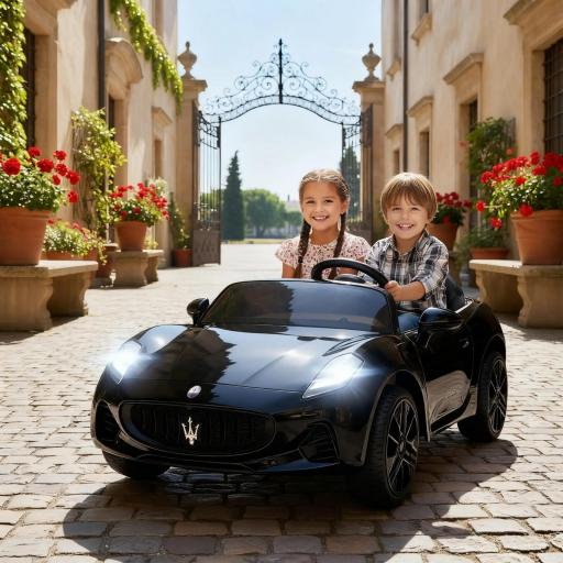 Coche Eléctrico Maserati para Niños, 2 Plazas, 12V, Control Parental, LED y Música, Negro