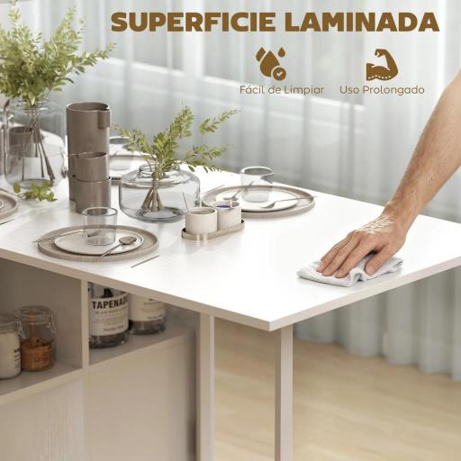 Mesa Plegable de Comedor con Alas Abatibles 4 Compartimentos 3 Formas para Cocina Salón 169x60x75 cm Blanco [2]