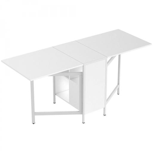 Mesa Plegable de Comedor con Alas Abatibles 4 Compartimentos 3 Formas para Cocina Salón 169x60x75 cm Blanco [9]