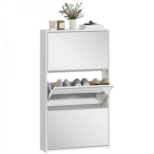 Zapatero Entrada Recibidor con 3 Puertas con Espejo Zapatero Estrecho para 9 Pares de Zapatos 65x17x114,5 cm Blanco [8]