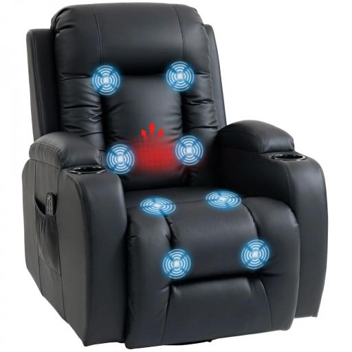 Sillón de Masaje Giratorio Sillón Relax Reclinable con 8 Puntos de Masaje Función de Calefacción 82x99x103 cm Negro [8]
