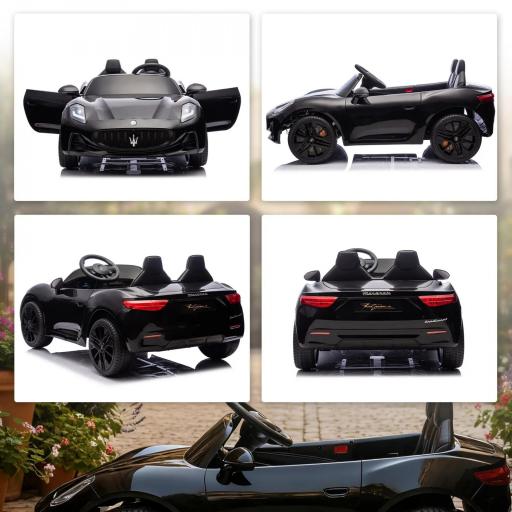 Coche Eléctrico Maserati para Niños, 2 Plazas, 12V, Control Parental, LED y Música, Negro [1]