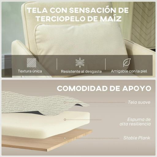 Sillón Cama Individual 3 en 1 Sofá Cama Plegable con Respaldo Ajustable y Cojín para Salón 74x85,5x82 cm Beige [6]