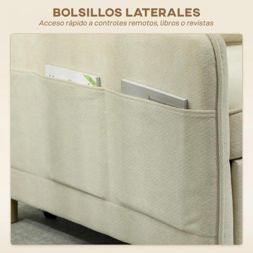 Sillón Cama Individual 3 en 1 Sofá Cama Plegable con Respaldo Ajustable y Cojín para Salón 74x85,5x82 cm Beige [4]