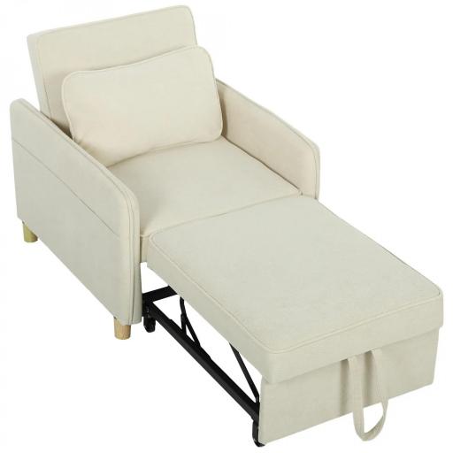 Sillón Cama Individual 3 en 1 Sofá Cama Plegable con Respaldo Ajustable y Cojín para Salón 74x85,5x82 cm Beige [9]