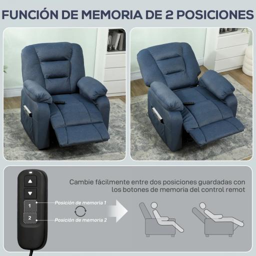 Sillón Relax Reclinable Eléctrico Silencioso con Función Memoria Reposapiés Mando a Distancia Bolsillos Laterales Azul [4]