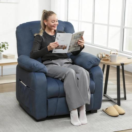 Sillón Relax Reclinable Eléctrico Silencioso con Función Memoria Reposapiés Mando a Distancia Bolsillos Laterales Azul [7]