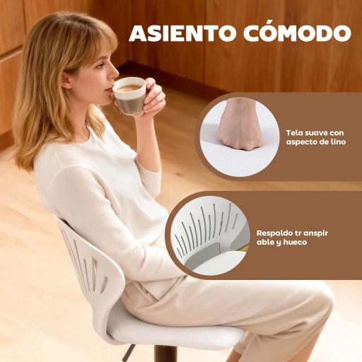 Juego de 2 Taburetes de Bar Giratorios en 360° Regulables en Altura de 84-105 cm Respaldo Hueco Reposapiés Blanco [2]