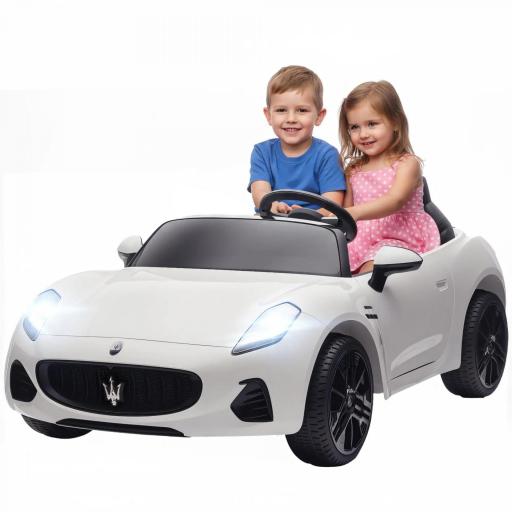 Coche Eléctrico Infantil Maserati 12V, 2 Plazas, Mando Parental, Luces LED y MP3, Blanco [4]
