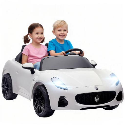 Coche Eléctrico Infantil Maserati 12V, 2 Plazas, Mando Parental, Luces LED y MP3, Blanco [5]