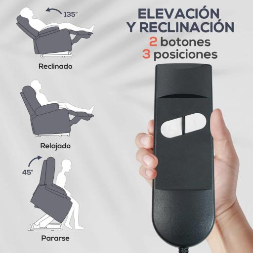 Sillón Levanta Personas con 8 Punto de Masaje Reposapiés Mando a Distancia y Bolsillo Lateral 83x92x110 cm Gris [1]