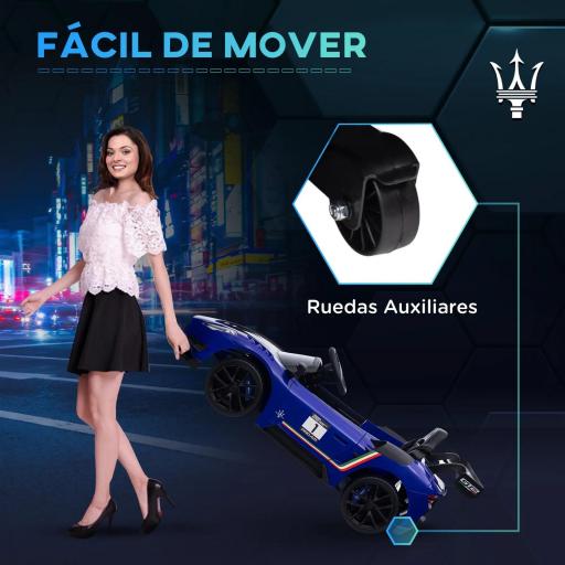 Coche Eléctrico para Niños de +3 Años Maserati GT2 con Mando a Distancia Faros LED Bocina Música Ruedas Auxiliares Azul [7]