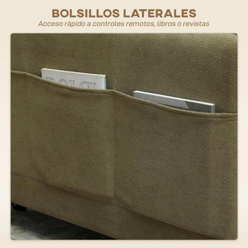 Sillón Cama Individual 3 en 1 Sofá Cama Plegable con Respaldo Ajustable y Cojín para Salón 74x85,5x82 cm Marrón [5]