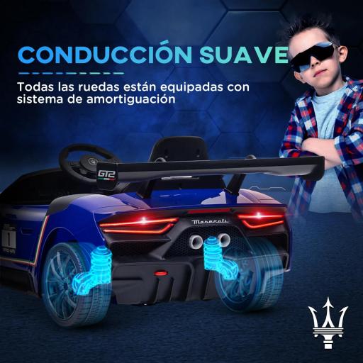 Coche Eléctrico para Niños de +3 Años Maserati GT2 con Mando a Distancia Faros LED Bocina Música Ruedas Auxiliares Azul [5]